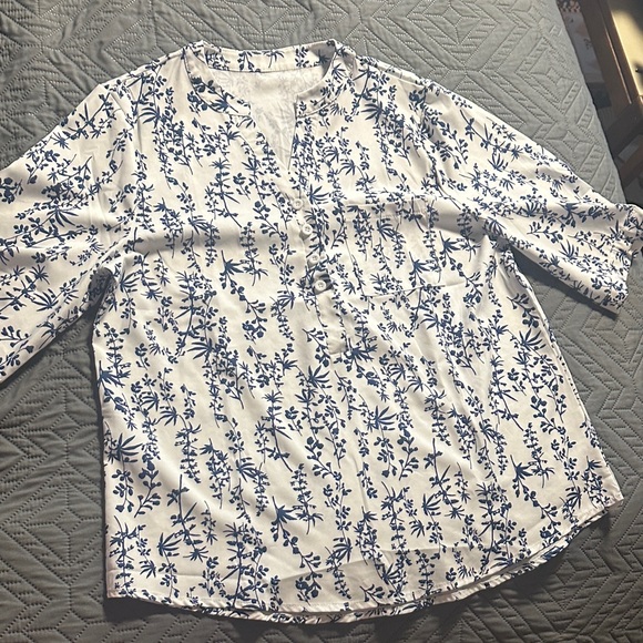 Tops - Floral Blue and White Women's Top